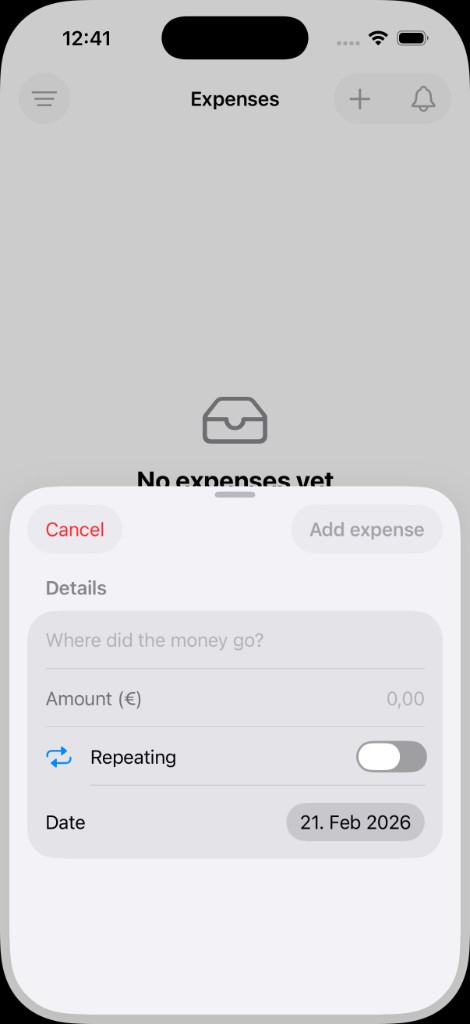 Add expense – details and date