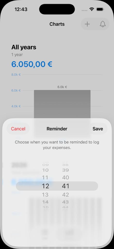 Reminder – choose when to be reminded to log expenses